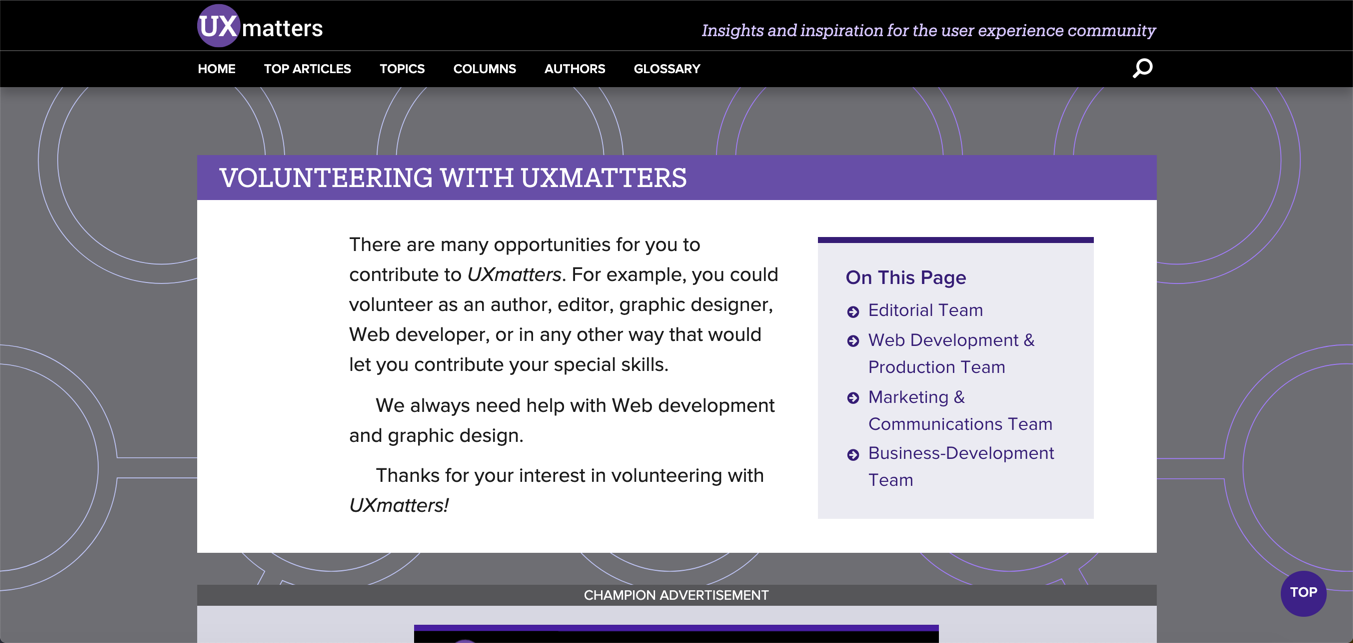 UX Matters Volunteer