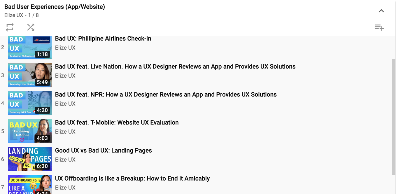 Elize UX Youtube Channel playlist
